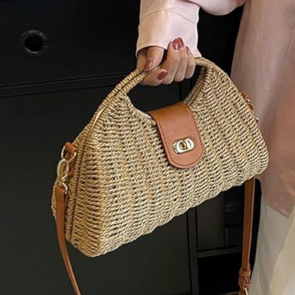 Straw Hand-woven Top-handle Crossbody Tote Bag - Picture 2 of 8